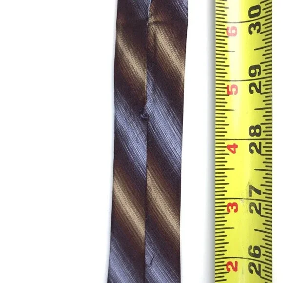 IKE BEHAR Men's 100% Silk Tie Hand Tailored Brown Purple Beige Striped Necktie - Picture 10 of 10